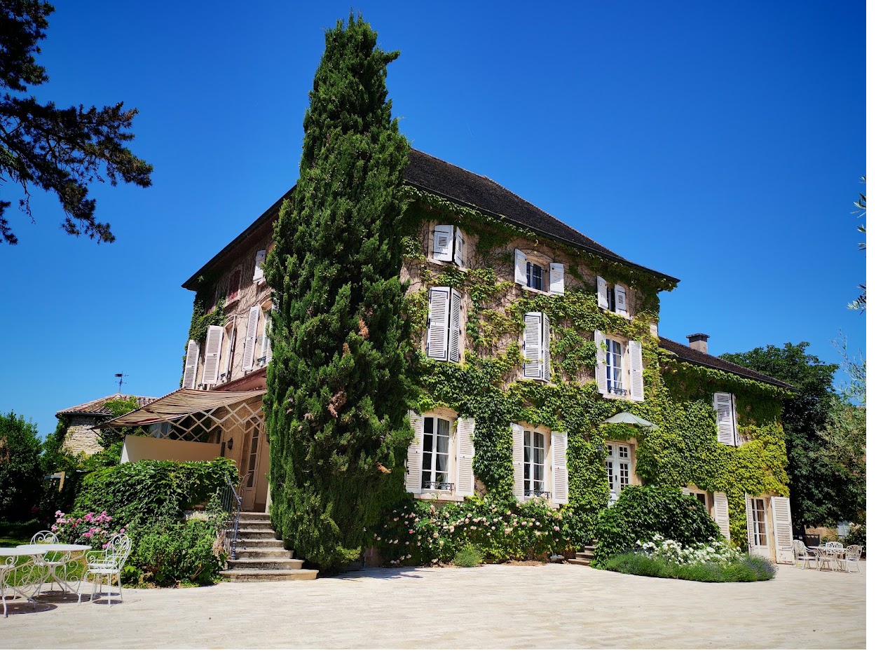 The château façade — an exterior set.